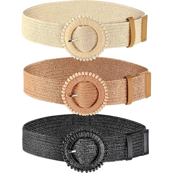 3 Pcs Straw Woven Belts Elastic Raffia Belts for Women 2025 Rattan Buckle Waist Rrwin Rattan Straw Raffia Summer Belts for Women 2026  main image 4