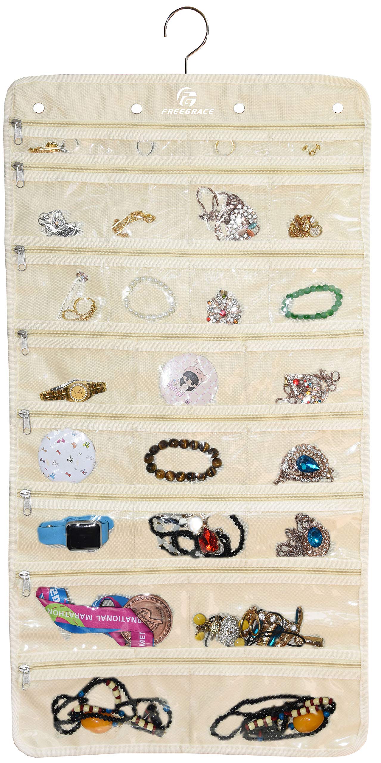 Freegrace Premium Hanging Jewelry Organizer Revolving Hanger Secure