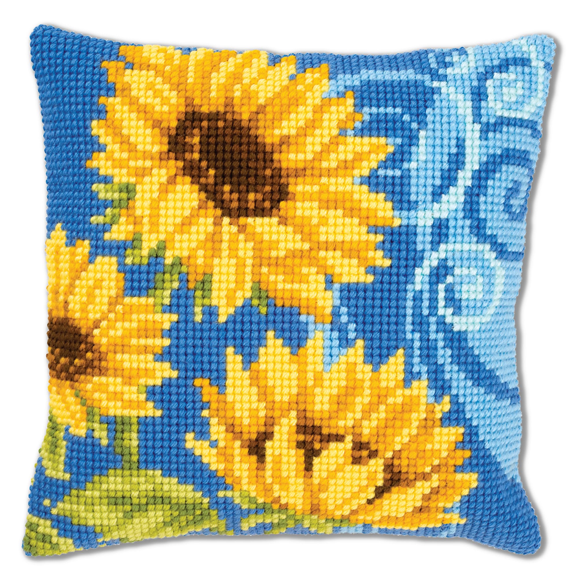 Vervaco Sunflowers on Blue Cross Stitch Cushion