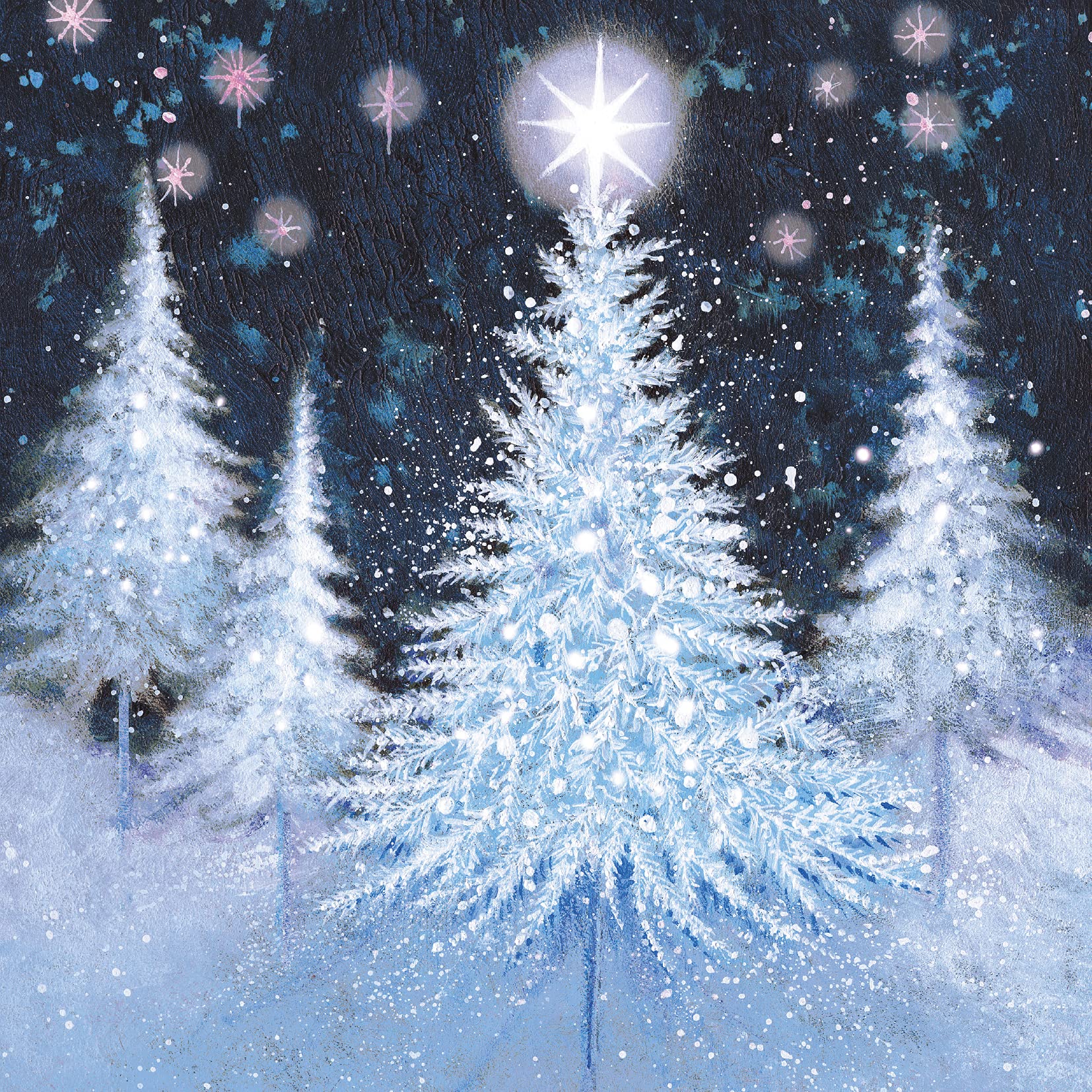 Medici Charity Christmas Cards Pack of 6 - Festive Christmas Sparkle Trees in the Night Sky in the Snow - Premium Greeting Cards Multipack with Envelopes - Supporting UK Charities