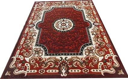 Zia Carpets Beatiful Floral Design Velvet Touch Carpet for Living Room and Home with 1 inch Thickness - Rust (6 x 8 Feet)