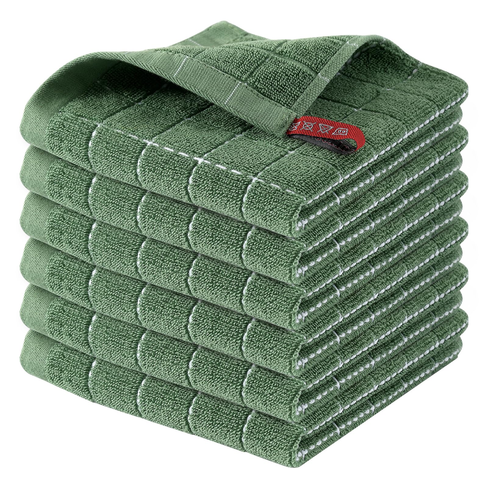 Photo 1 of Homaxy 100% Cotton Terry Kitchen Dish Cloths, Ultra Soft and Absorbent Dish Towels for Kitchen, Suitable for Drying and Washing Dishes, 6 Pack, 12 x 12 Inches, Grass Green