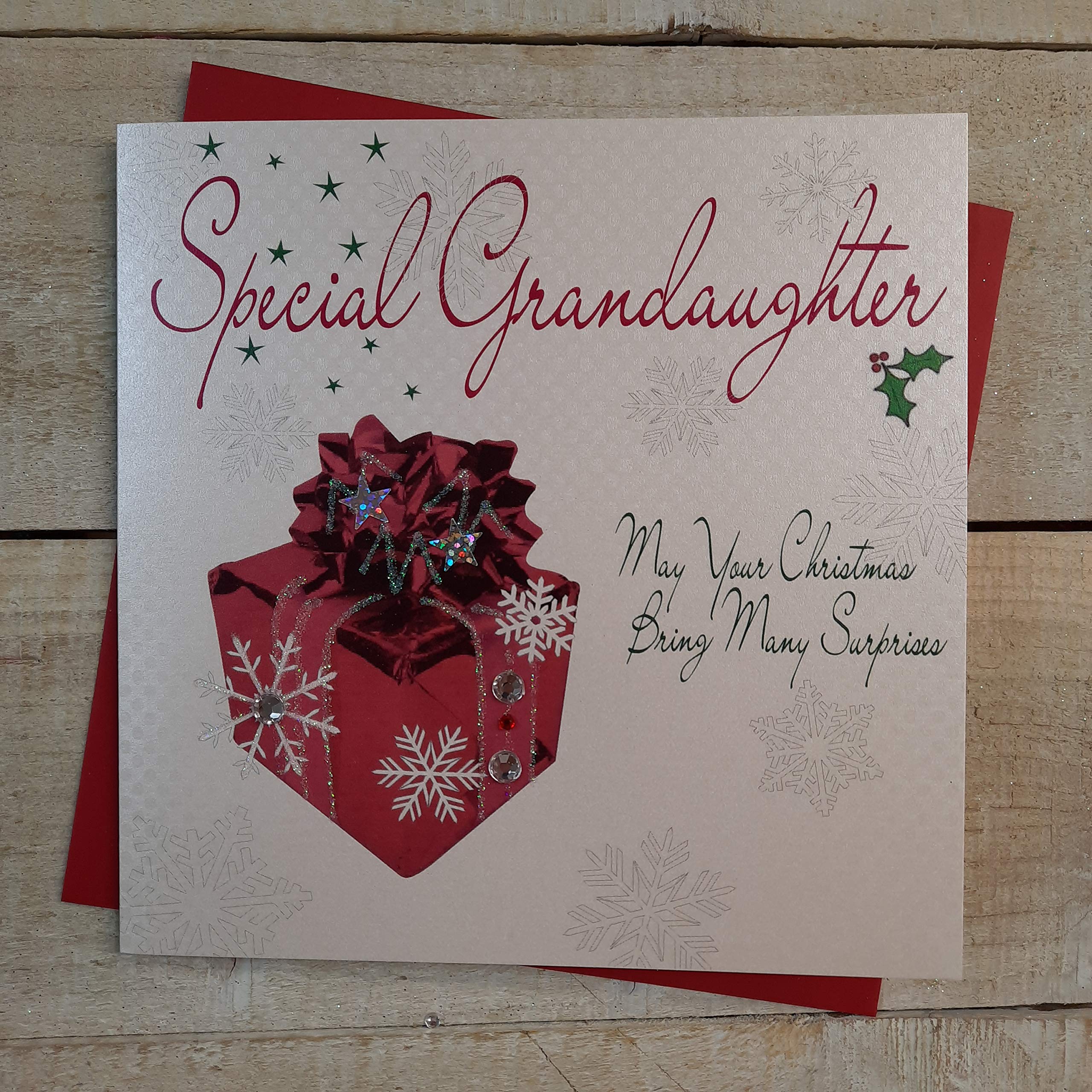 WHITE COTTON CARDS Special Granddaughter…Handmade Christmas Card (Present, Code cb13)