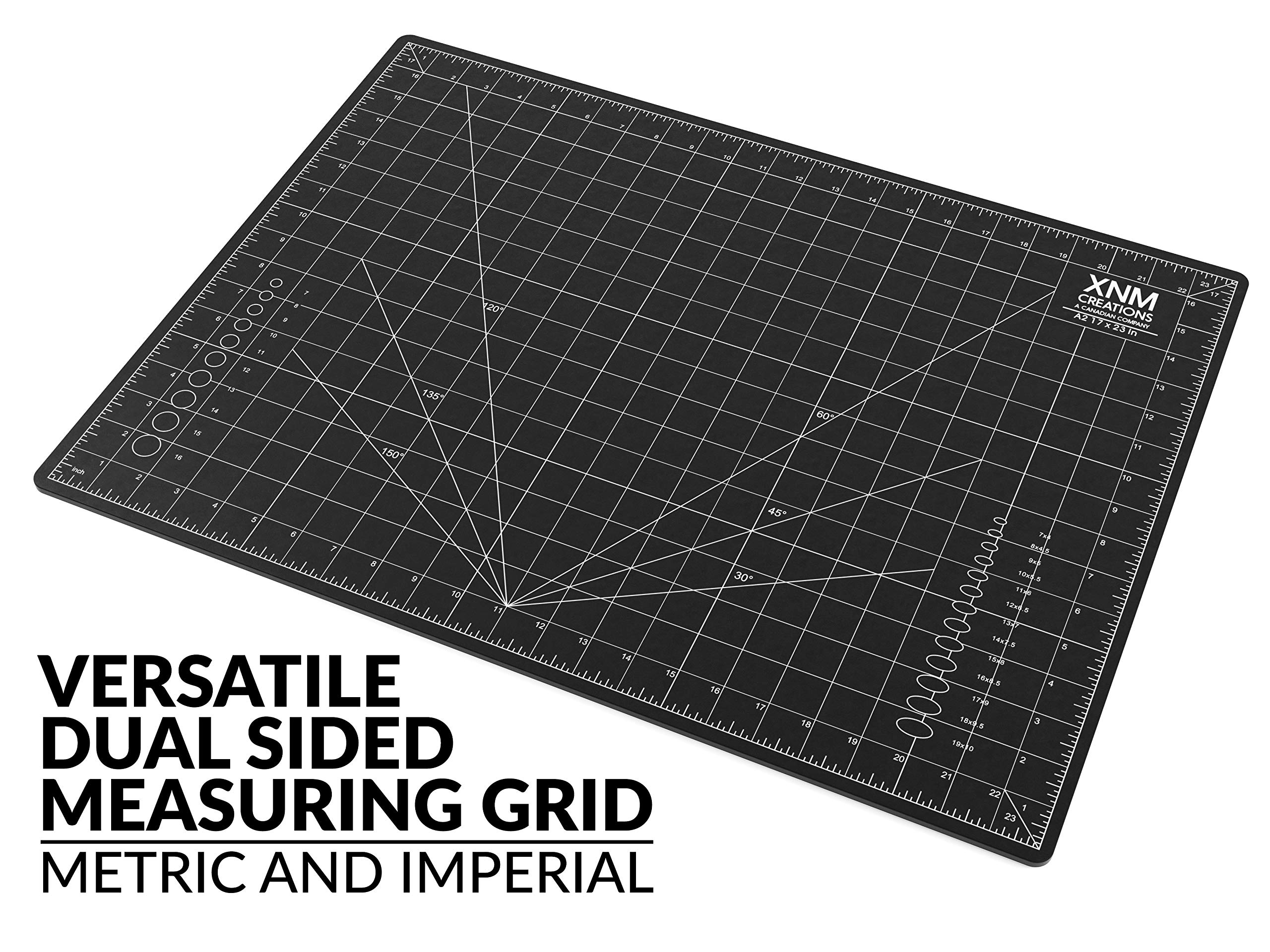 XNM Premium Self Healing Cutting Mat - 18 Inches by 24 inches - A2, 3 Layer Quality PVC Construction - Dual Sided, Imperial and Metric Grid Lines - Perfect for Cutting, Sewing, and Crafts