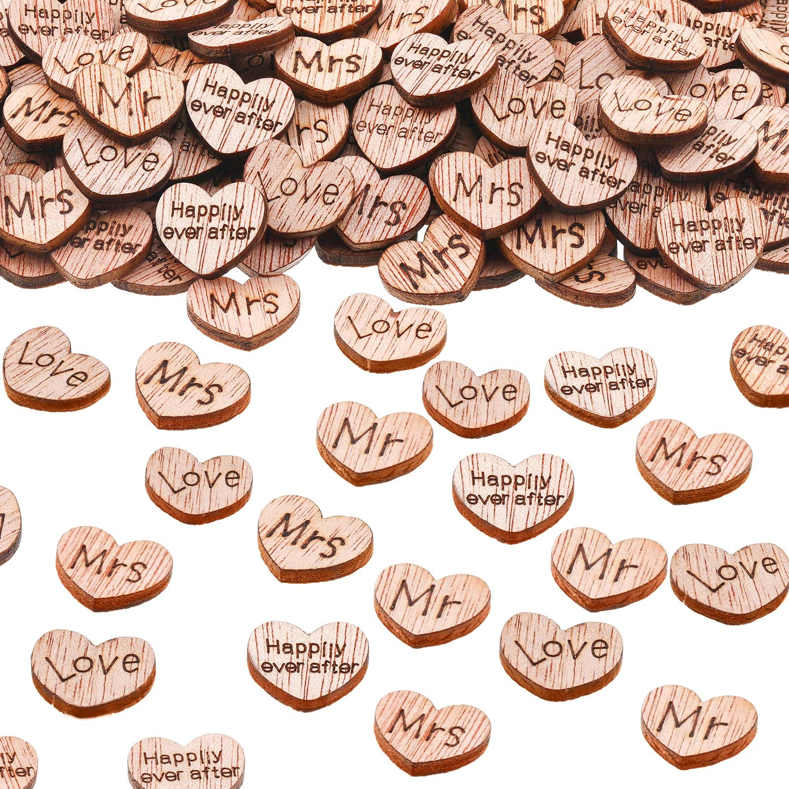 Photo 1 of 1000 Pcs Wood Heart Confetti Rustic Wedding Table Decorations Small Mr Mrs Love Cake Decoration Valentine Gift for Wedding Valentine Party Table Cake Decor(Romantic Style)