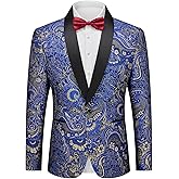 YND Men's Floral Tuxedo Jacket, Luxury Embroidered Blazer, Dress Suit with Bow Tie for Wedding Party Prom Dinner