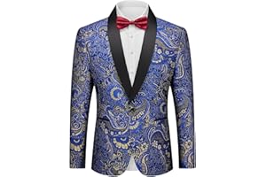 YND Men's Floral Tuxedo Jacket, Luxury Embroidered Blazer, Dress Suit with Bow Tie for Wedding Party Prom Dinner