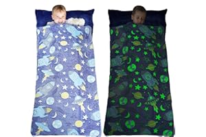 TANOSHII Sleeping Bag for Kids Glow in The Dark Slumber Bag for Girls and Boys Toddler Nap Mats, 62" x 28" Soft and Comfortable for Sleepover, Daycare, Preschool, Kindergarten