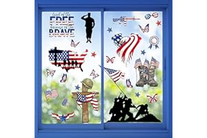 Mfault 9 Sheets 4th of July Land of The Free America Patriotic Window Clings, American Flag Cross Military Soldier Boots Stickers Decals Decorations, USA Memorial Day Veterans Day Home Kitchen Decor