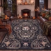 Garvee Mushroom 5x7 Area Rugs for Living Room, Washable Gothic Rug Black | Sun and Moon Boho Rug Non-Slip Low Pile Animal Print Rugs Bug Carpet Stain Resistant for Playroom Dining Room Decor