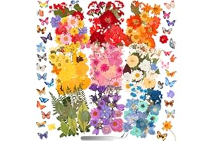 318 PCS Pressed Flowers Butterfly Stickers for Craft, Real Dried Pressed Flowers Bulk Natural Dry Flowers Floral with DIY But