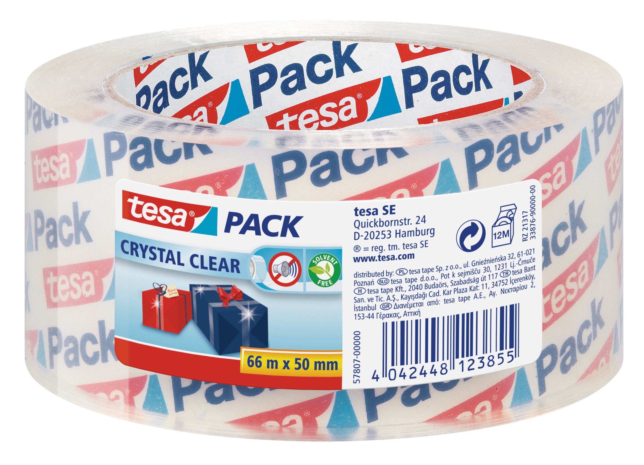 tesapack 57807 Crystal Clear Packing Tape for Packaging of Heavy Cartons and Parcels, 66 m x 50 mm - 6 Rolls