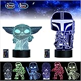2 Bases 5 Patterns Star Wars Gifts 3D Illusion Lamp - Star Wars Toys Baby Yoda Night Light,16 Color Changes, for Star Wars Fa