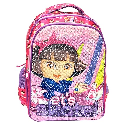 Dora Pink Sequence School Bag for Children of Age Group 6 - 8 years | Size 16 inch