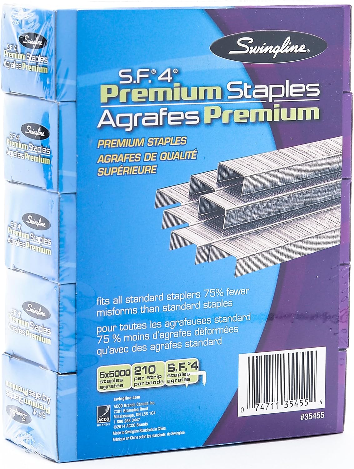 Swingline Staples, S.F. 4, Premium, 1/4" Length, 210/Strip, 5000/Box, 5 Pack (35481) : Office Products