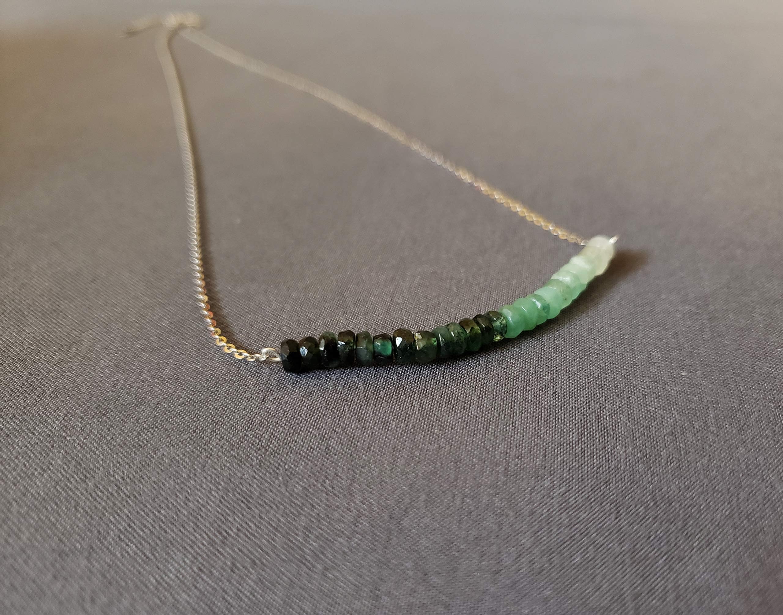 Real and Genuine shaded emerald necklace with sterling silver chain and extension. May birthstone dainty necklace.