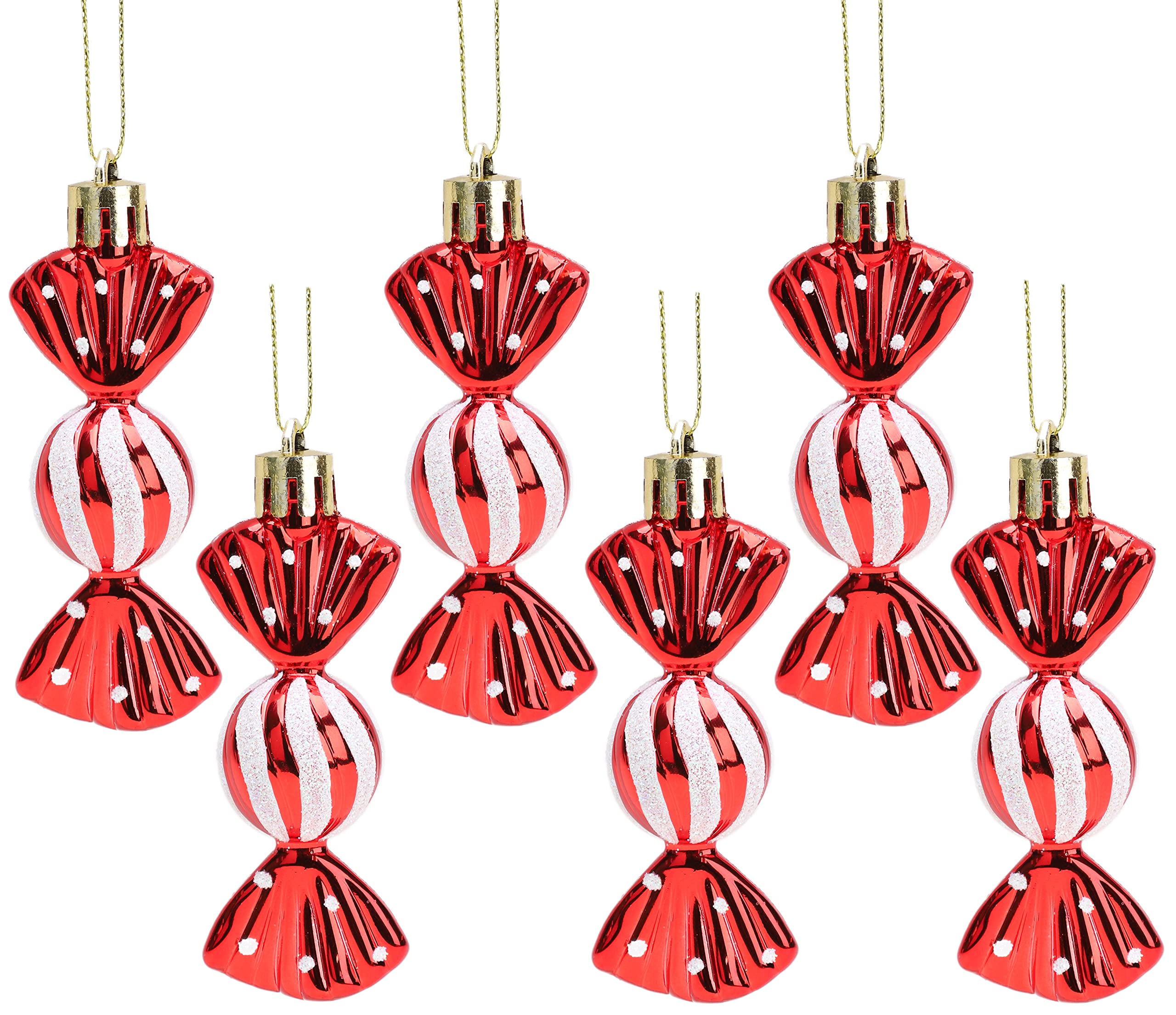 Christmas Concepts® Pack of 6-80mm (3.2") Mini Sweet Shaped Baubles – Shiny & Glitter Decorated – Christmas Tree Decorations (Red)