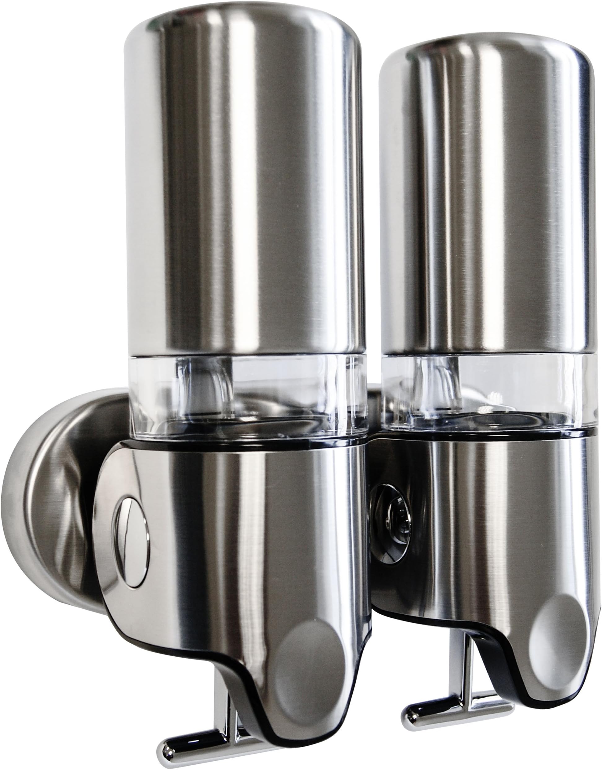 Washroom HubShower Dispenser - Chrome & Brushed Steel Pump Action Liquid Soap Dispenser (Double)