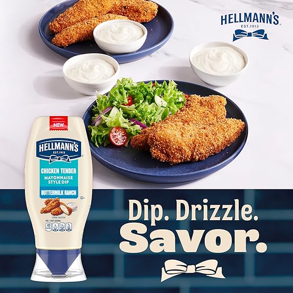 HELLMANN’S BUTTERMILK RANCH CHICKEN TENDER MAYONNAISE STYLE DIP BUTTERMILK RANCH DELICIOUS FLAVOR NO ARTIFICIAL FLAVORS 11.5 FL OZ