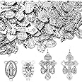 Loetere 40pcs/20set Crucifix for Rosary Making Kit 2.2 Inch Pardon Crucifix Cross Charms Pendants Bulk Oval Alloy Catholic Jesus Maria Links Pendant for DIY Jewelry Making Supplies
