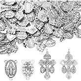 Loetere 40pcs/20set Crucifix for Rosary Making Kit 2.2 Inch Pardon Crucifix Cross Charms Pendants Bulk Oval Alloy Catholic Jesus Maria Links Pendant for DIY Jewelry Making Supplies