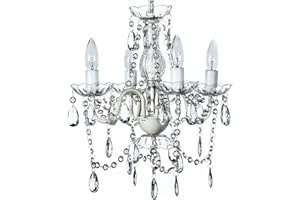 gypsy color The Original Brink House 4 Light Crystal White Hardwire Flush Mount Chandelier H17.5”xW15”, White Metal Frame, Clear Glass Stem, and Acrylic Crystals