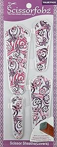 Scissors sheaths by SCISSORFOBZ with ScissorGripper -Value Pack-4 Sizes- Designer Scissor Covers Holders for Embroidery Sewing Quilting - Quilters sewers Gift -Purple Floral Garden. S-18