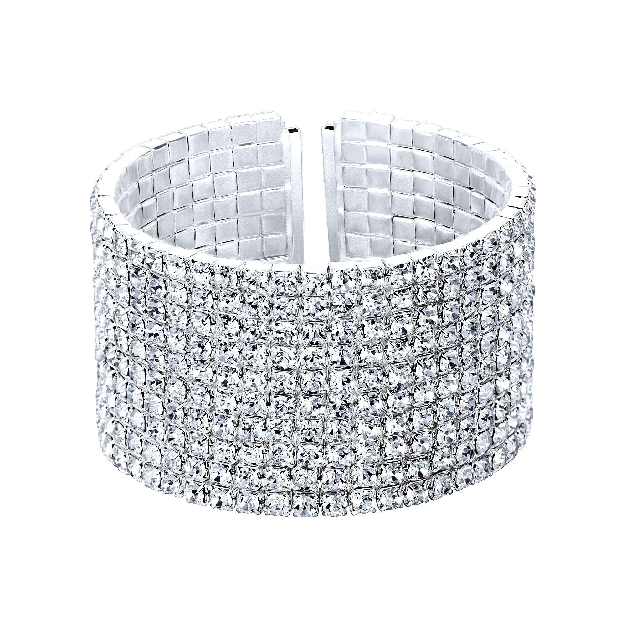 Clearine Women's Wedding Bridal Disco Ball Inspired Crystal Open Stretch Bracelet Clear Silver-Tone