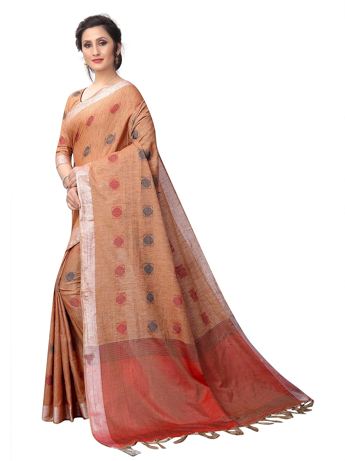 perfectblue women's linen saree with blouse piece (linenroundvariation)