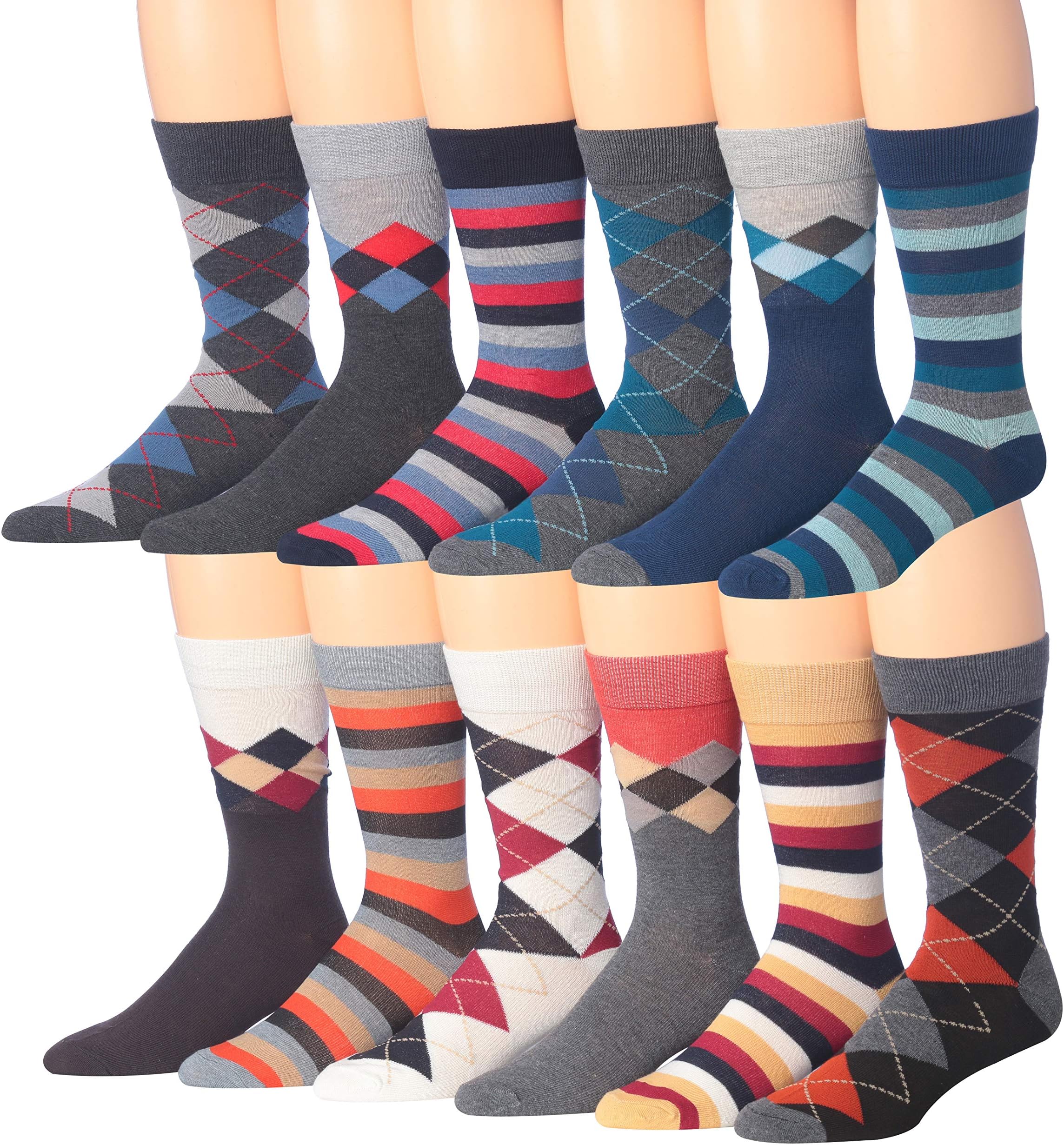James Fiallo Mens 12-Pairs Funny Funky Crazy Novelty Colorful Patterned Dress Socks