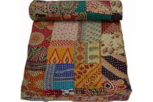 Maviss Homes Beautiful Indian Traditional Patchwork Super Soft Cotton Double Kantha Quilt | Throw Blanket Bedspreads | Cozy Blanket Quilt | Easy Machine Washable and Dryable; Multicolour