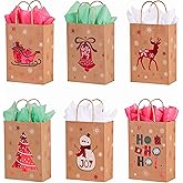 SUNCOLOR 24 Pack Small Christmas Gift Bags With Tissue Paper