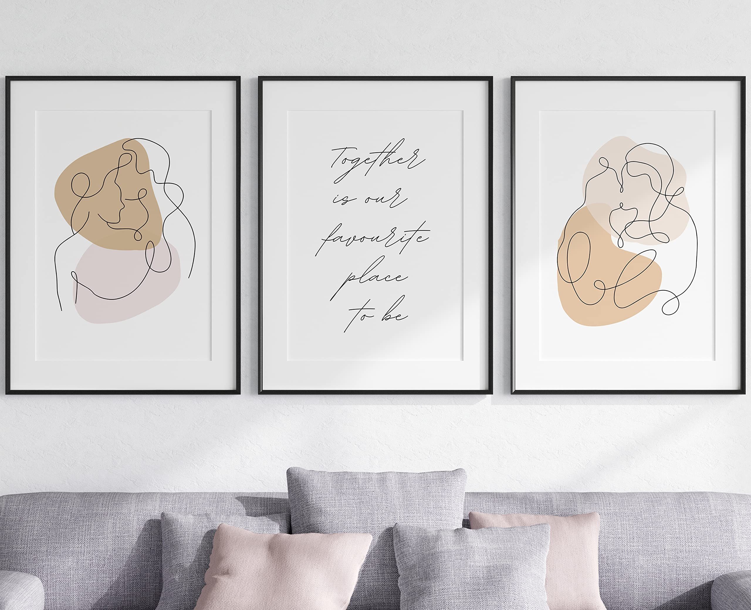 Eviepops Prints Together Is Our Favourite Place To Be Set of 3 Unframed Line Wall Art Print, Modern Abstract, Home Décor, Minimalist, New Home, Couple (A4)