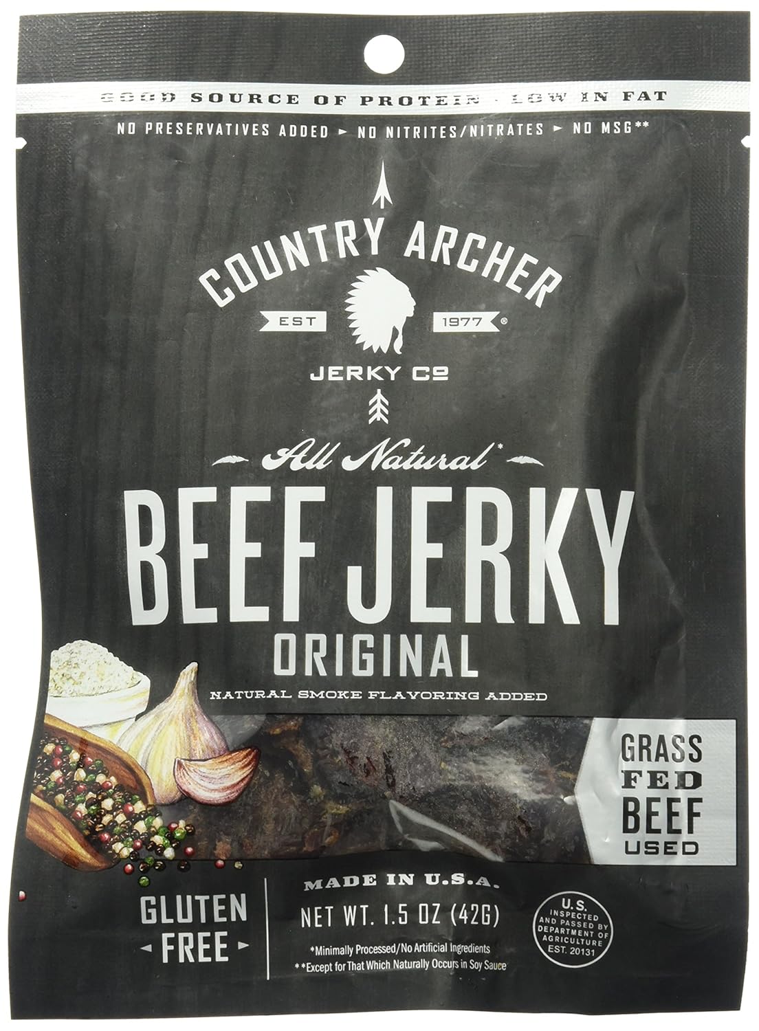 Country Archer GrassFed Gluten Free Beef Jerky, Original, 1.5 Ounce