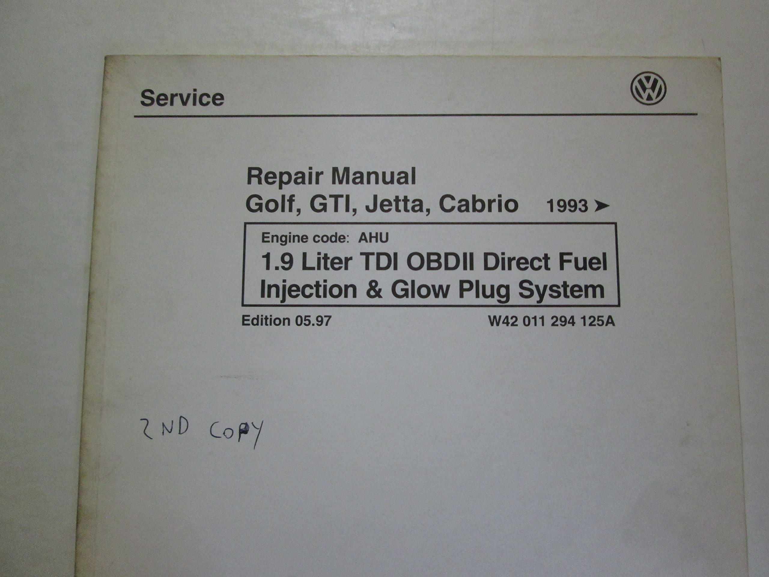 1993 1996 VW GOLF GTI 1.9 TDI OBDII Direct Fuel Glow Plug System Repair  Manual** 125A Paperback – 1997
