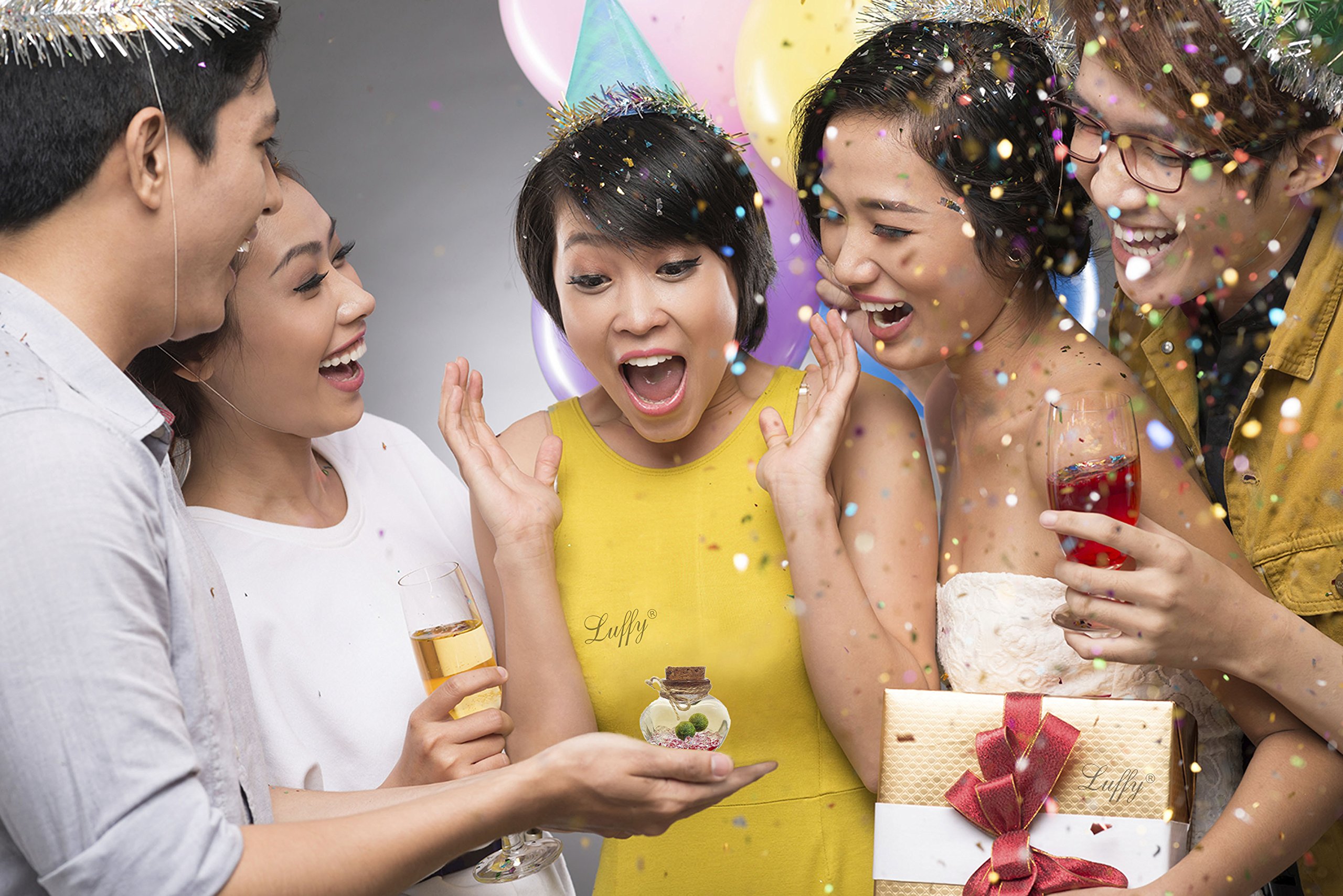 Luffy Marimo Ball Gift Set: Marimo Plant Symbolizes Love - Includes a Heart Shaped Bottle - Increase your Love with this small DIY project (packaging material included) - Perfect for someone Special