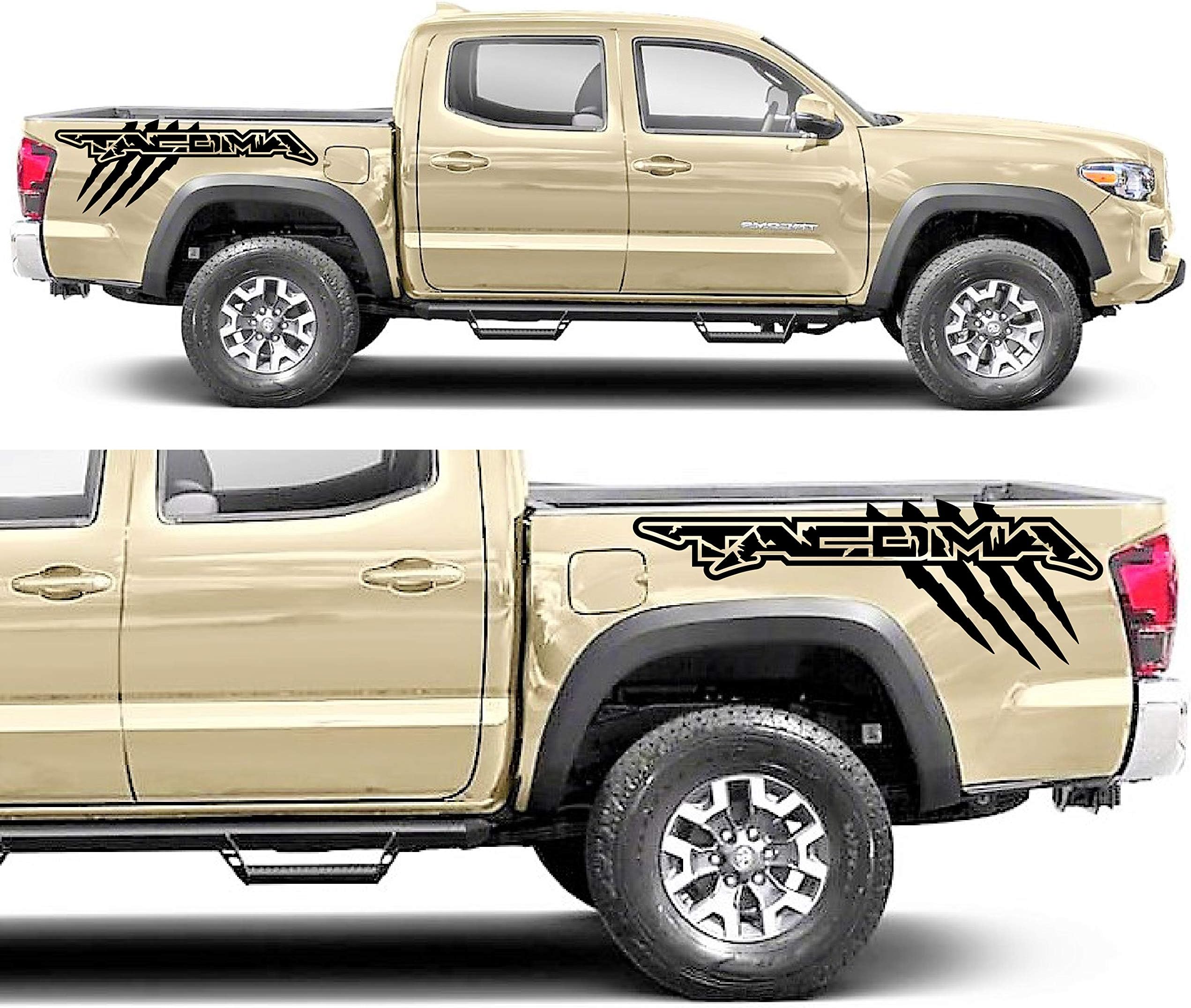 Evilrpm Truck Bed Decal Stickers- Custom Accent Vinyl Lettering Graphics kit for Toyota Tacoma- Black Matte Sticker (Pair - Left and Right) (Black Matte)