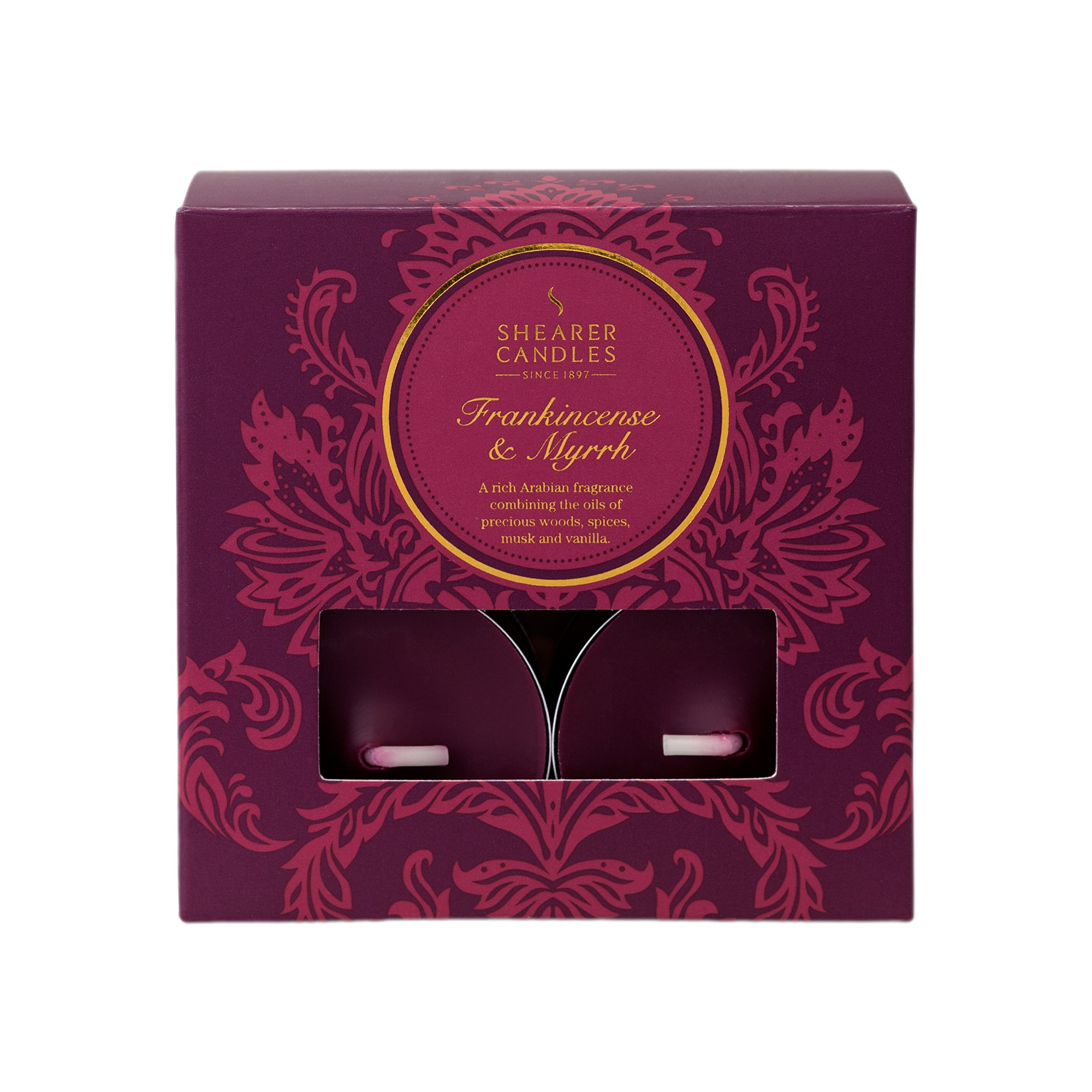 Shearer Candles Frankincense and Myrrh (Pack of 8) Scented Tealights - Burgundy,80 x 80 x 30