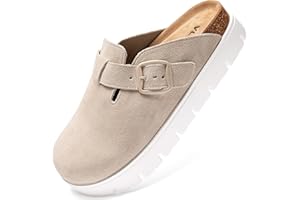 VLUUKUPFASIN Genuine Suede Clogs for Women Platform Shoes，Leather Comfort Potato Shoes Chunky with Arch Support, Casual Trendy Shoes Mules for Women