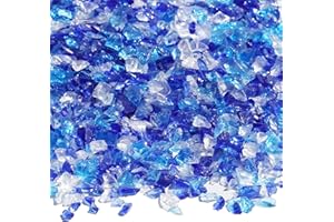 QYGL Crushed Glass for Resin Art, DIY Crafts, and Home Decor - 0.9LB Blue Mixed Broken Glass Pieces 3-6mm, for Vase Fillers, Tabletop Fire Pit, and Aquarium Rocks