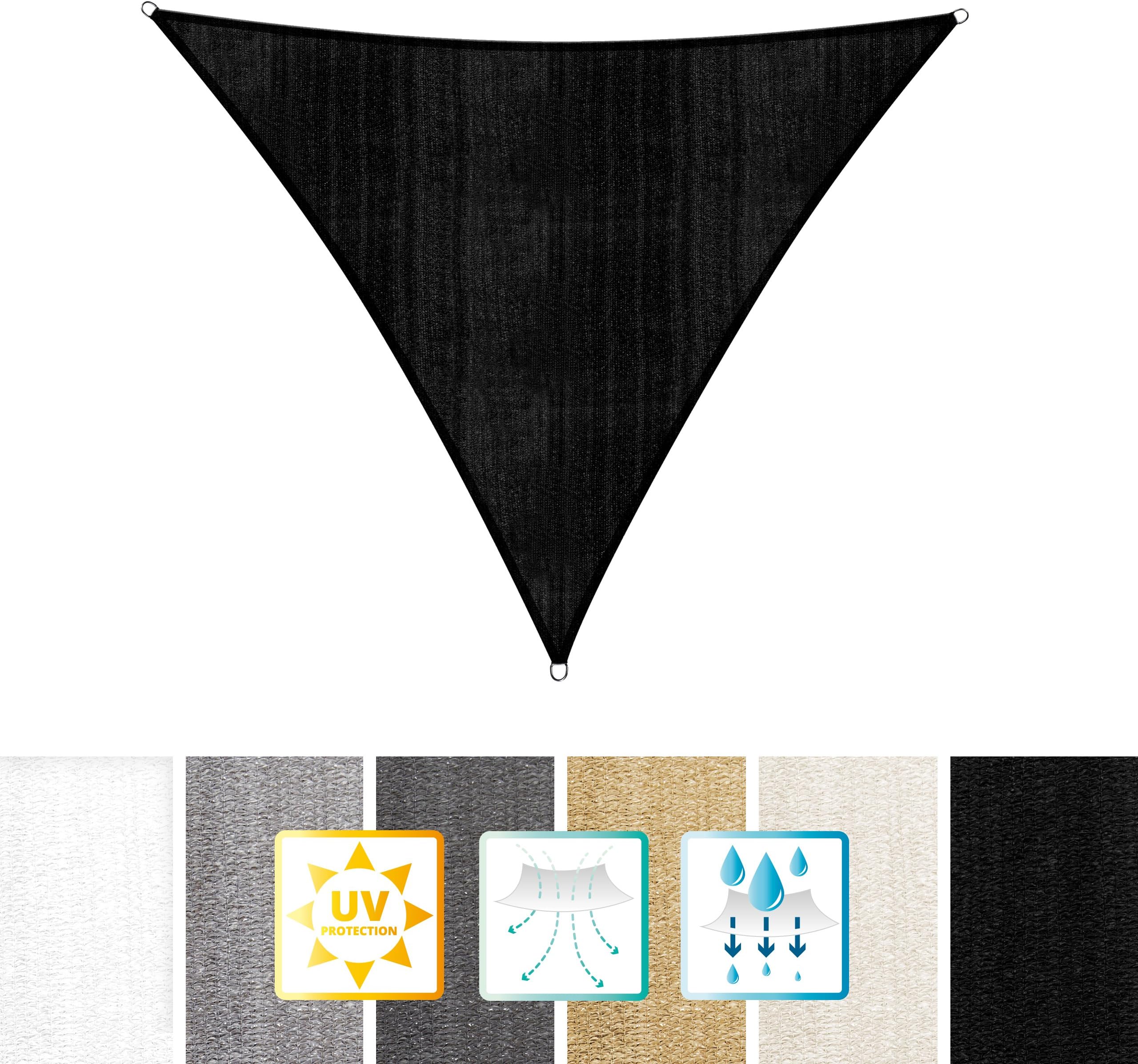 Lumaland Outdoor Sun Shade Sail with fastening ropes - Triangle 4x4x4 m - 100% HDPE with stabilizer for UV Protection - Awning Canopy for Patio Garden - Sun Screen, Sunsail - Black