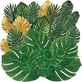 Sggvecsy 64 Pieces 8 Kinds Artificial Tropical Palm Leaves Tropical Leaves Monstera Leaves Safari Jungle Leaf with Stems for Hawaiian Luau Party Beach Table Wedding Shower Birthday Theme Decorations