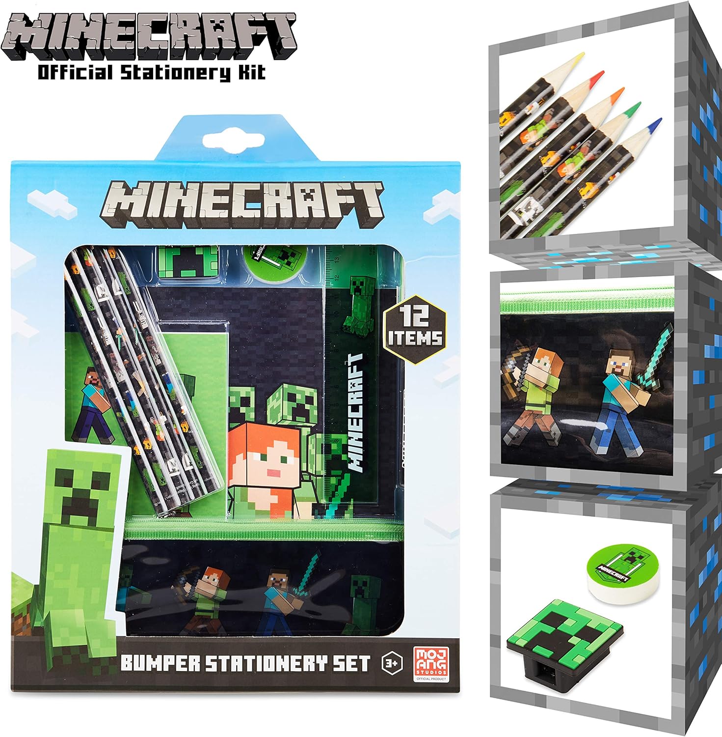 Minecraft Stationery Set, Back To School Supplies, Notebook & Pencil Case Set, Official Merchandise, Multicolor, 12 Piece Set - Image 3