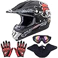 OUMURS Adult Motocross Dirt Bike Helmet with Goggle, Gloves & Mask - DOT/FMVSS-218 Off-Road Motorcycle & ATV Helmet with Adjustable Sun Visor
