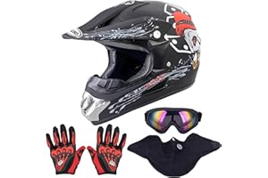 OUMURS Adult Motocross Dirt Bike Helmet with Goggle, Gloves & Mask Dirt Bike ATV Helmet for Unisex-Adult Men Women Adjustable Sun Visor DOT/FMVSS-218 Off-Road Motorcycle Helmet UTV Helmet Downhill