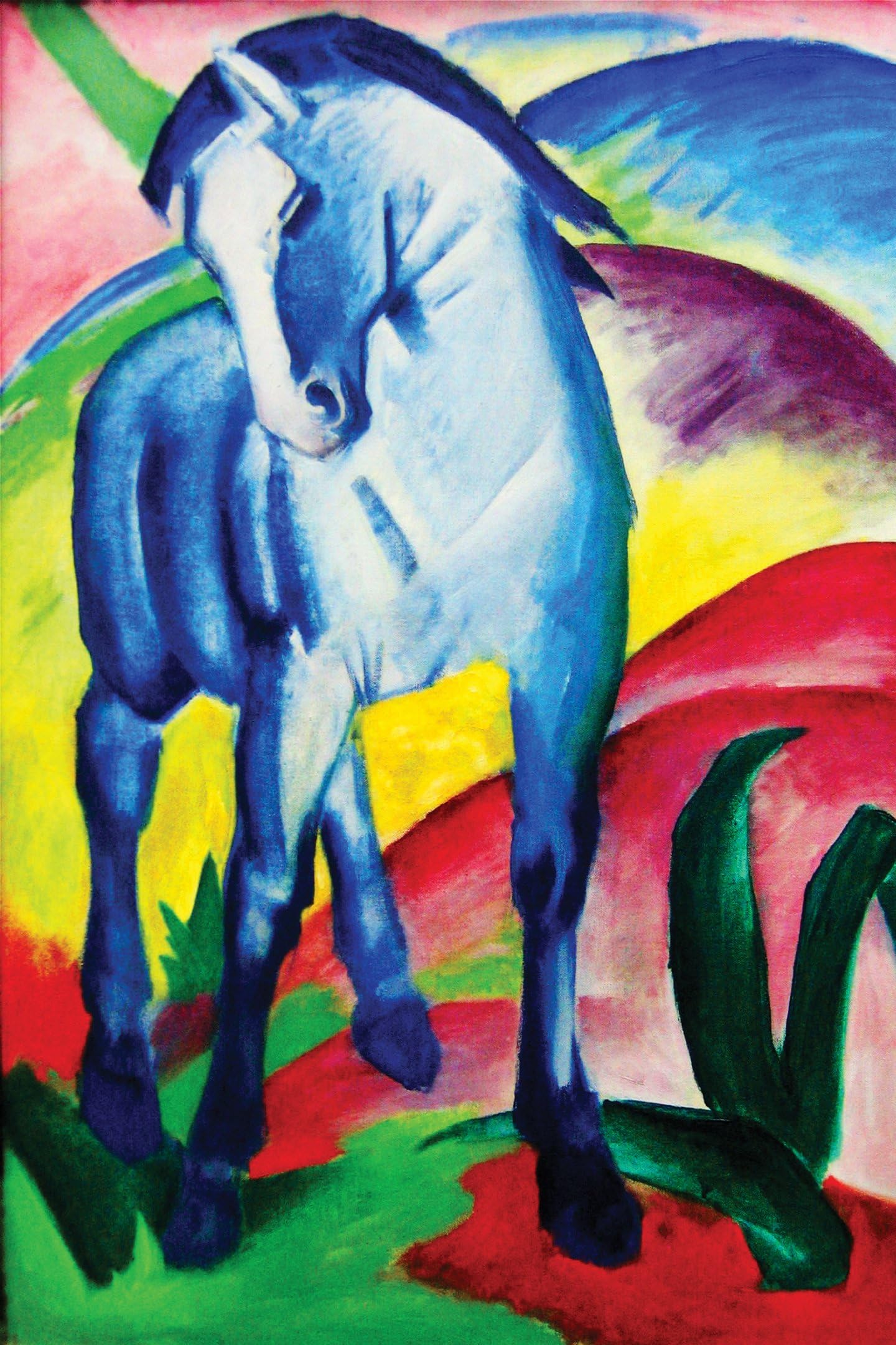 LARGE ABSTRACT CANVAS ARTWORK BLUE HORSE FRANZ MARC BOX CANVAS READY TO HANG 30 X 20 INCHES