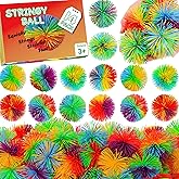SHQDD 14PCS Stringy Balls, Sensory Stringy Ball, 2.75 inch Soft Rainbow Pom Bouncy, Stocking Stuffers for Kids, Monkey Pom Balls Fidget Toys Stress Ball, Birthday Gifts for Boys Girls Ages 3+