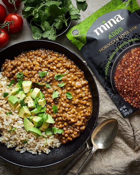 MINA MOROCCAN LENTILS, READY TO EAT, LENTILS HIGH IN PLANT BASED PROTEIN, VEGAN, NON-GMO, GLUTEN FREE, KOSHER, MICROWAVABLE, PACKAGED MEAL & SIDE DISH, 10 OZ