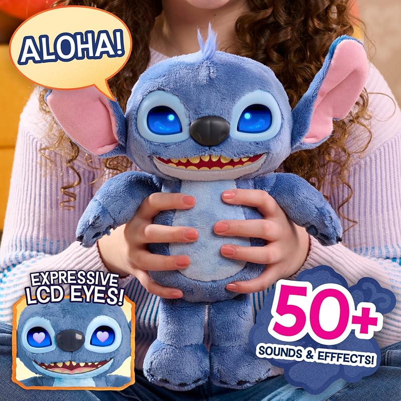 Disney Stitch Many Moods 34,3 cm großes interaktives Plüschtier, 50+ Soundeffekte und Sprüche, ausdrucksvolle LCD-Augen, Kinderspielzeug ab 3 Jahren