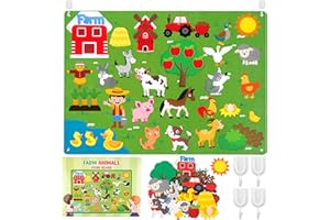 WATINC Farm Animals Felt Story Board Set 3.5Ft 38Pcs Preschool Farmhouse Themed Storytelling Flannel Barnyard Domestic Livest